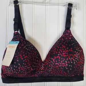 Warner's Black Pink Red Wireless Bra Sz 36C NWT